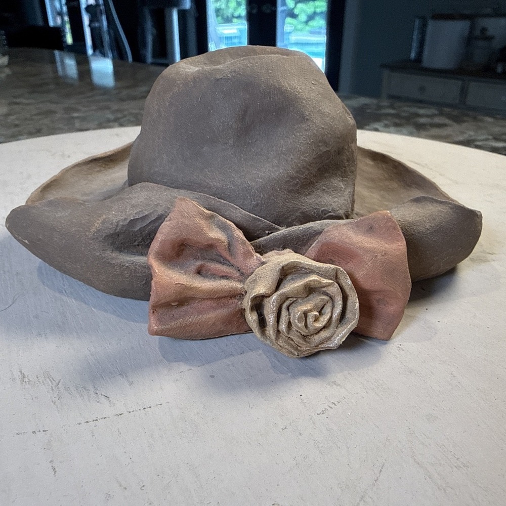 SS Sarna 5" Clay Decorative Hat Flower Gray Pottery Collectible